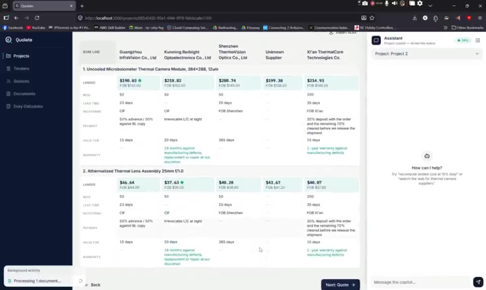 Quolate — Supplier comparison matrix in Quolate, a ai & software project by Saeed Iqbal